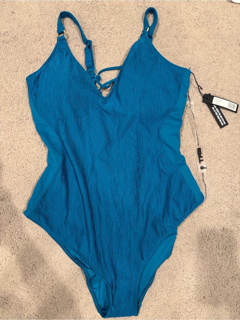 TA3 Plungey Ring Wavy Ocean One-Piece Swimsuit with Adjustable Straps